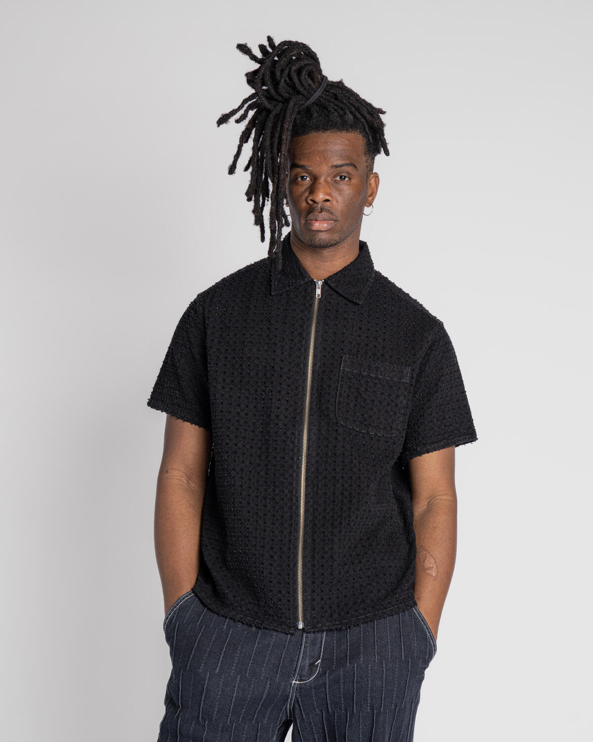 thisisneverthat Damaged Denim Zip S/S Shirt | TN250DSHTS01